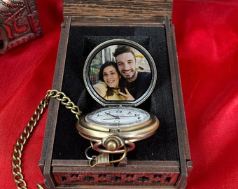 Regalo de reloj de bolsillo personalizado para novios - Relojes de bolsillo con imagen personalizada - Regalo de reloj de bolsillo grabado para padrinos de boda - Regalo de reloj de bolsillo con foto