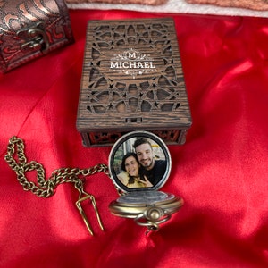 Personalized Pocket Watch with Custom Photo - Engraved Gifts for Groom or Groomsmen - Birthday Gifts for husband - Custom Gift Fast Shipping