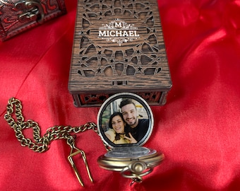 Personalized Photo Pocket Watch – Engraved Gift for Him