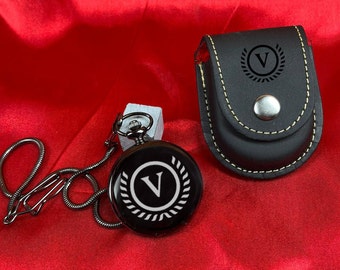 Montre de poche personnalisée - Montre de poche de couleur noire personnalisée avec boîte cadeau - cadeau gravé pour lui - Cadeau d'anniversaire - Meilleur cadeau homme