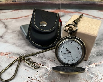 Custom Pocket Watch with Photo - Personalized Pocket Watch Gift for Husband - Engraved Cooper Color Pocket Watch with Name or Message