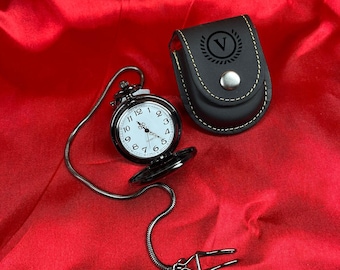 Personalized Black Pocket Watch – Engraved Gift for Him