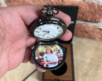 Personalized Photo Pocket Watch: Engraved Steel, Groomsmen Gift