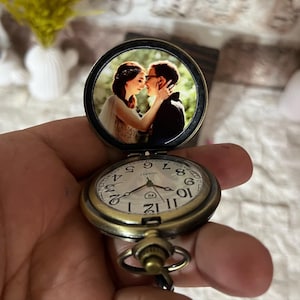Pocket watch with photo - Personalized engraved custom groomsmen gift pocket watch - Photo printed and engraved gift pocket watch