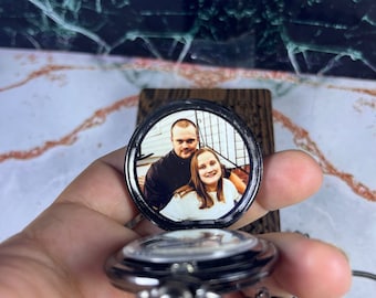Custom Pocket Watch Gift |  Personalized Pocket Watch with Photo | Engraved Wooden Gift Box with Special Message | Groom or Groomsmen Gift