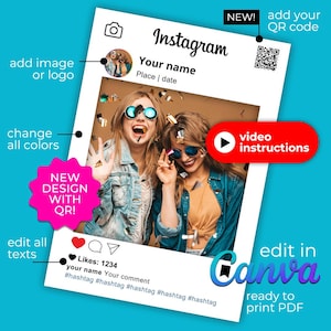 Modello Instagram per selfie Frame (modificabile gratuitamente in Canva), XL, Instaframe, PDF pronto per la stampa. Social media, compleanno, istruzioni video.