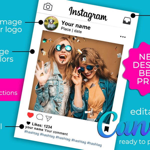 Instagram Frame (gratis bewerken in Canva), sjabloon, Instaframe, direct downloaden, afdrukklare pdf. Sociale media. video-instructies. NIEUW ONTWERP