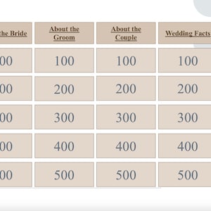 Bridal shower jeopardy, bridal shower games, bridal jeopardy, wedding games