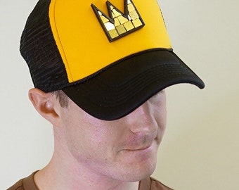 Gold Crown Trucker Hat: Italian Gold Leaf Basquiat Style