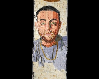 Mac Miller Portrait Skateboard Art: Venetian Glass Mosaic Sculpture