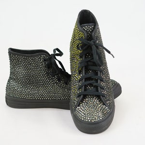 leather bling shoes for men with crystal Leather converse high tops with bling chucks for men luxury converse groom wedding day