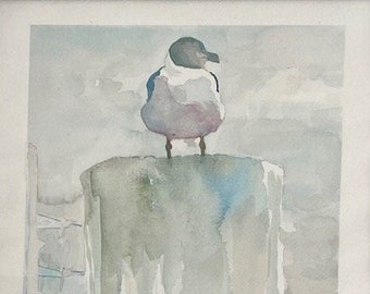 Gull on post original watercolor