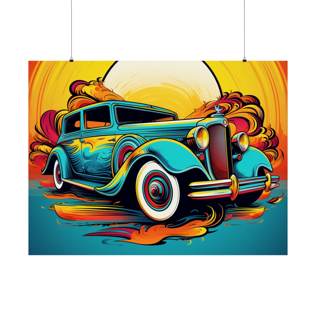 Vintage Car Midcentury Modern POP ART Matte Posters, Car Lovers Gift