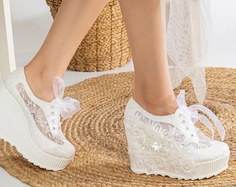Wedding Sneakers, Bridal Sneakers, Bridal Wedges, Platform Wedding Sneakers, Bride Sneakers, Lace Sneakers, Bling Sneakers, Shoe for Bride