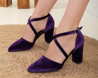 Purple Velvet Heels, Purple Block Heels, Wedding Shoes, Purple Velvet  Pumps, Wedding Heels, Purple Bride Shoes, Purple Heels, Velvet Heels