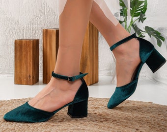 Wedding Shoes, Green Velvet Shoes, Green Velvet Heels, Green Velvet Bride Shoes, Emerald Green Heels, Green Velvet Wedding Pumps for Bride