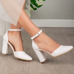 3 inch white block heels online