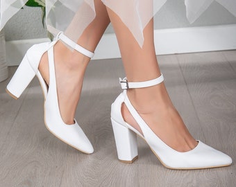 Wedding Shoes, Bridal Shoes, White Bridal Heels, White Wedding Shoes, Bridal Shoes, Wedding Heels, White Block Heel, Bride Shoes, White Heel