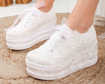 Wedding Sneakers, Bridal Sneakers, Wedding Shoes, Bride Sneakers, Lace Platform Sneakers, Wedding Sneaker, Bling Sneakers, Shoes for Bride