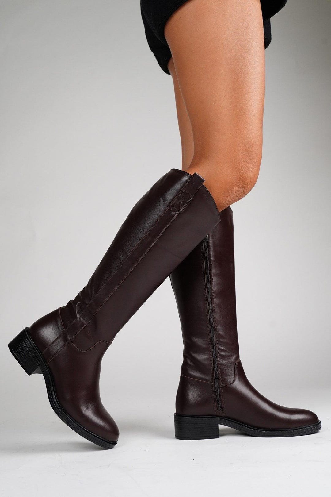 Brown Leather Heeled Boots, Brown Knee High Boots, Brown Leather