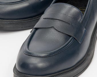 Navy Leather Shoes, Leather Shoes, Women Leather Shoes, Navy Leather Loafers, Women Loafers, Navy Loafers, Gift for Her