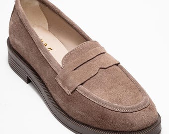Taupe Suede Leather Shoes, Leather Shoes, Women Suede Shoes, Leather Loafers, Women Loafers, Gift for Her