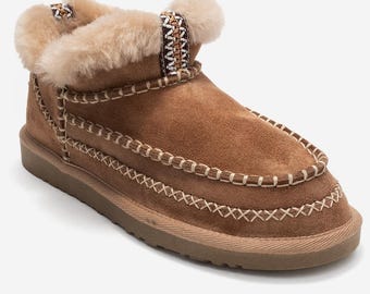 Botas de plataforma de invierno para mujer, botas de ante, zapatos de invierno cómodos, botas cálidas, calzado de invierno hecho a mano.