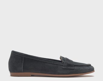 Dark Charcoal Suede Leather Loafers, Womens Loafers, Dark Charcoal Suede Leather Shoes, Loafer Shoes, Leather Loafers, Loafer, Suede Loafers