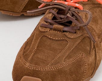 Cognac Brown Suede Leather Sneakers, Women Suede Leather Sneakers, Leather Sneakers, Comfortable Shoes, Suede Sneakers