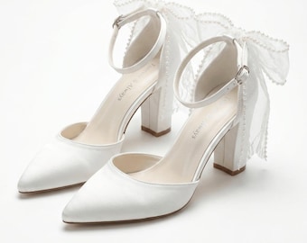Wedding Heels, Bridal Shoes, Block Heel Wedding Sandals, Pointed Toe Bride Shoes, Bridal Block Heels, Romantic Wedding Shoes - Elvienne