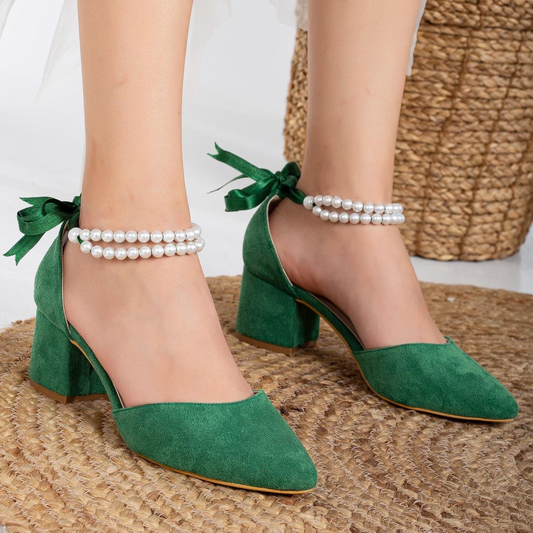 Green Wedding Shoes With Pearls Green Suede Bridal Shoes Green Suede Green Wedding Shoes With Pearls Green Suede Bridal Shoes Green Suede