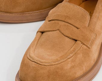 Mustarf Suede Leather Shoes, Leather Shoes, Women Suede Shoes, Mustard Leather Loafers, Women Loafers, Gift for Her