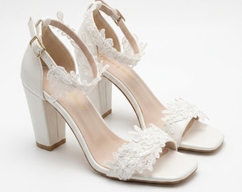 Hochzeit Heels, Hochzeit Blockabsatz, Brautschuhe, Hochzeit Pumps, Elegante Brautsandalen, Hochzeit Schuhe, Brautabsatz - Selia