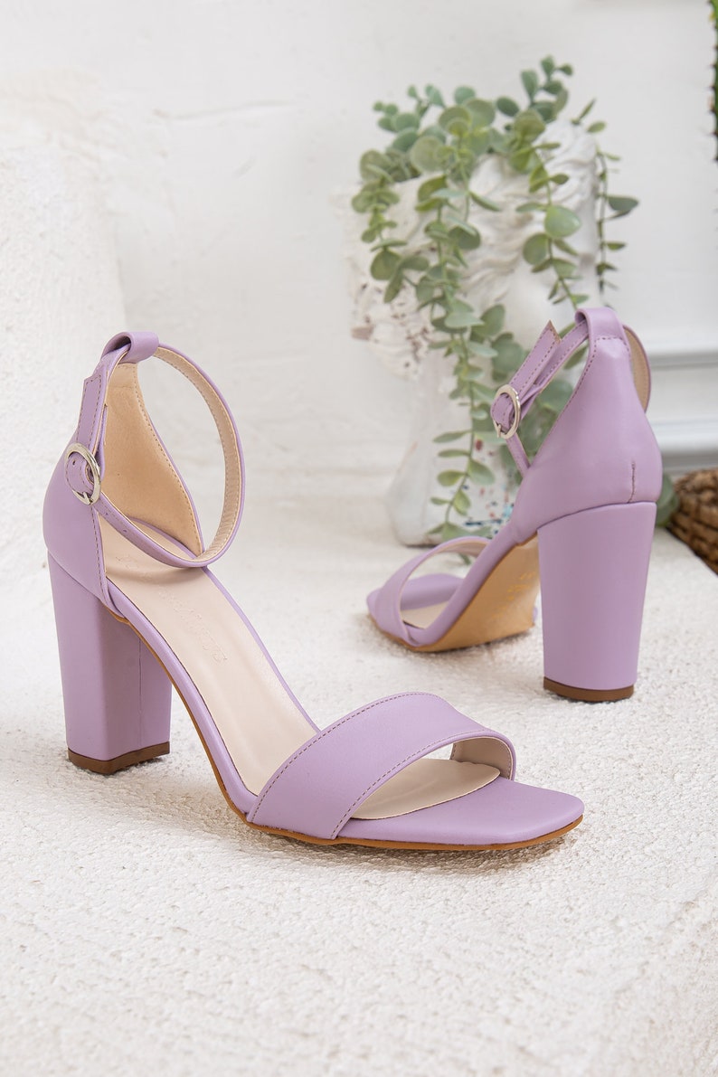 lavender chunky heels