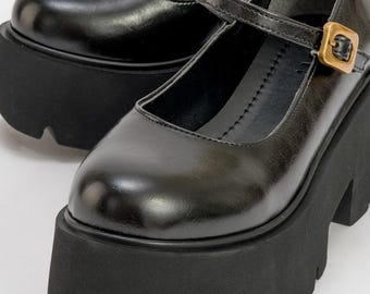 Mocasines de plataforma para mujer, zapatos de plataforma, planos cómodos hechos a mano para el día a día, mocasines negros, regalo para ella
