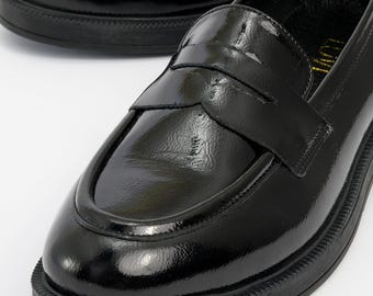 Black Patent Leather Shoes, Leather Shoes, Women Leather Shoes, Black Leather Loafers, Women Loafers, Black Loafers, Gift for Her