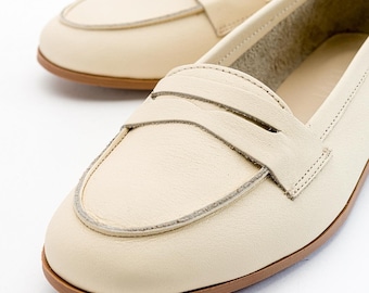 Light Beige Leather Shoes, Leather Shoes, Women Leather Shoes, Light Beige Leather Loafers, Women Loafers, Beige Loafers, Gift for Wife