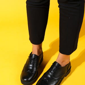 Avra - Black Leather Oxford Shoes (Women)