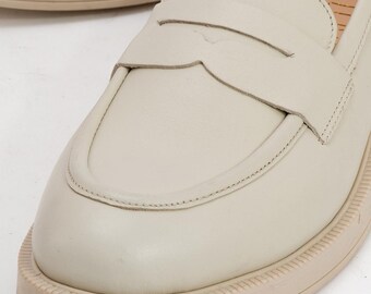 White Leather Shoes, Leather Shoes, Women Leather Shoes, White Leather Loafers, Women Loafers, White Loafers, Gift for Her