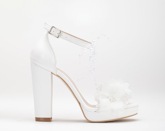 Buy Floral Wedding Shoes, Platform Wedding Shoes With Pearls