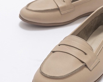 Zapatos de cuero beige, Zapatos de cuero, Zapatos de cuero para mujer, Mocasines de cuero beige, Mocasines para mujer, Mocasines beige, Regalo para esposa, Mocasines de cuero