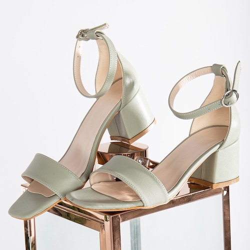 Sage Green Heels, Green Block Heels, Green Low Heels, Olive Green