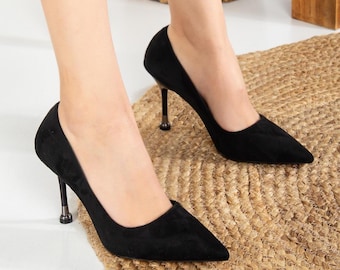 Black Suede Stiletto, Black Stiletto, Black Pumps, Black Stiletto Heels, Thin Heel Women Pumps, Black Suede Pumps, Black high heel stiletto