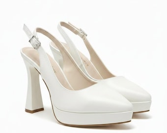 Bruiloft plateauzolen, bruiloft hakken, trouwschoenen, bruidsschoenen, plateauzool trouwschoenen, bruidsschoenen, bruids blokhakken - Corin