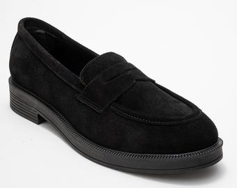 Black Suede Leather Shoes, Leather Shoes, Women Suede Shoes, Black Leather Loafers, Women Loafers, Gift for Her