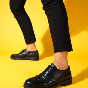 Avra - Black Leather Oxford Shoes (Women)