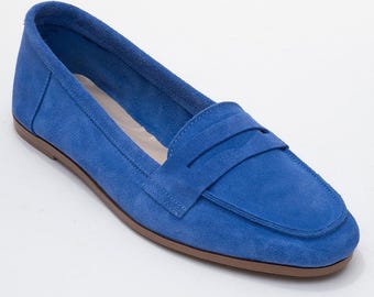 Blue Suede Leather Loafers, Womens Loafers, Blue Suede Leather Shoes, Loafer Shoes, Leather Loafers, Loafer, Suede Loafers