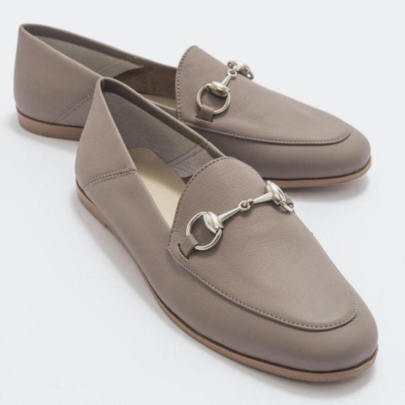 Light Brown Horsebit Leather Loafers, Brown Womens Loafers, Light
