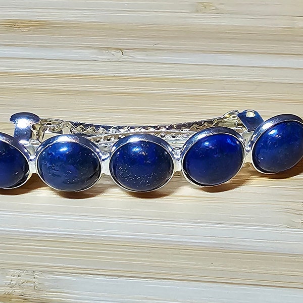 Lapis Lazuli Blue French Barrette - Elegant Silver Hair Clip Accessory for Weddings, Bridesmaid, Hair Jewelry, Crystal Mother's Day Gift