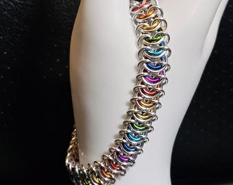 Rainbow Pride Chainmail Bracelet or Anklet: Hypoallergenic Aluminum LGBTQ+ Jewelry